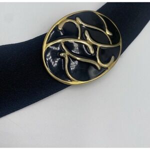 Vintage 80's Disco Nan Lewis Black Stretch‎ Belt With Enamel Buckle